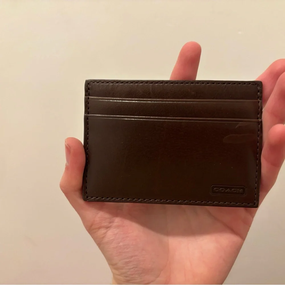 Coach Dark Brown Leather Money Clip with Silver Accent